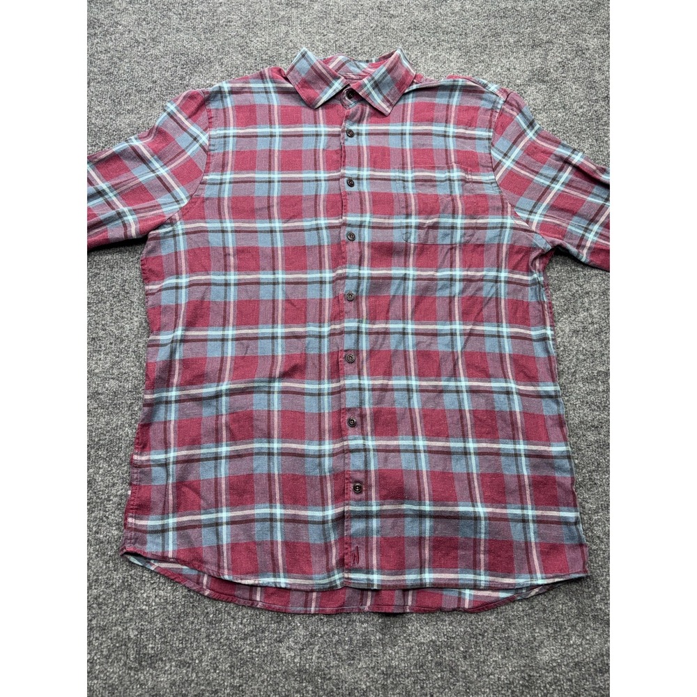 Johnnie-O Top Shelf Mens XL Plaid Button Down Shirt Burgundy Blue Lyocell Hemp - Picture 2 of 9
